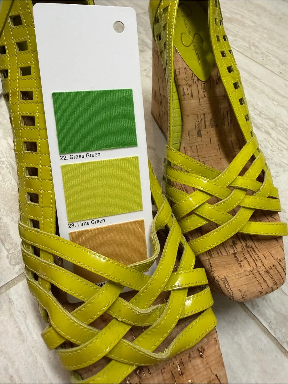 Vintage Jessica Simpson Lime Green Cork Wedge Sandals